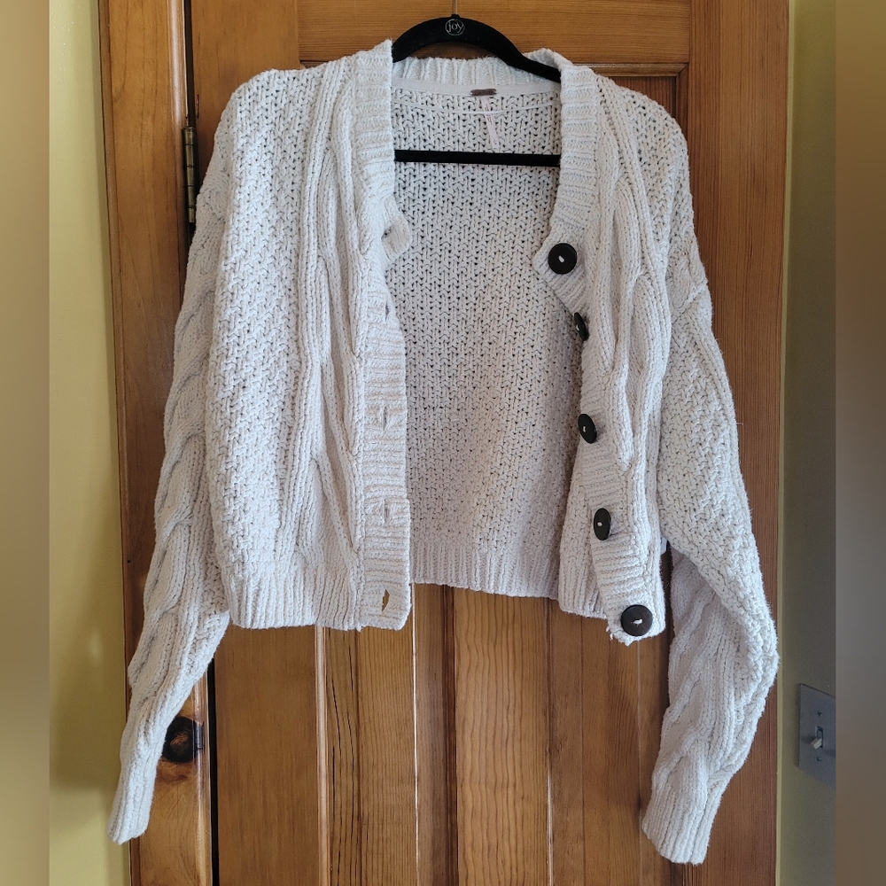 Free People White Cable Knit Cardigan